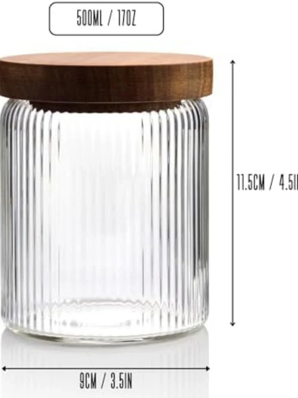 Ribbed Glass Storage Canisters with Wooden Lids, 17oz Set of 3 | Airtight